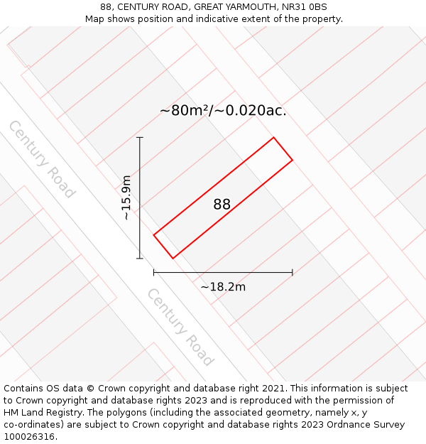 88, CENTURY ROAD, GREAT YARMOUTH, NR31 0BS: Plot and title map