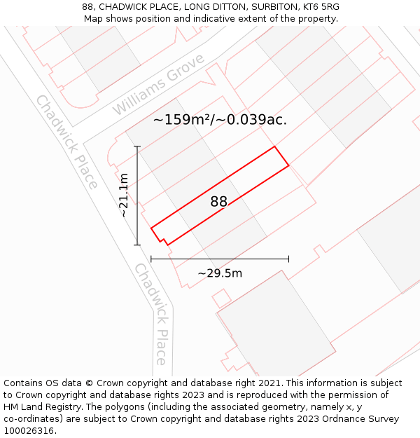 88, CHADWICK PLACE, LONG DITTON, SURBITON, KT6 5RG: Plot and title map