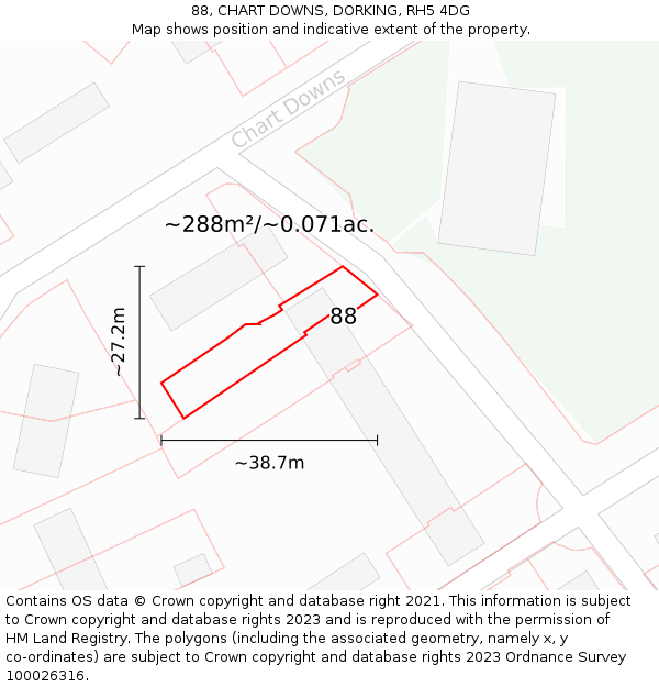 88, CHART DOWNS, DORKING, RH5 4DG: Plot and title map