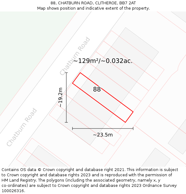88, CHATBURN ROAD, CLITHEROE, BB7 2AT: Plot and title map