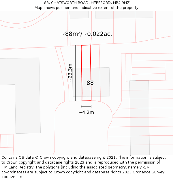 88, CHATSWORTH ROAD, HEREFORD, HR4 9HZ: Plot and title map