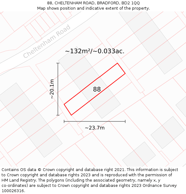 88, CHELTENHAM ROAD, BRADFORD, BD2 1QQ: Plot and title map
