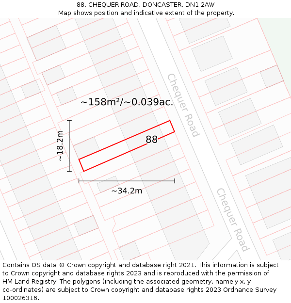 88, CHEQUER ROAD, DONCASTER, DN1 2AW: Plot and title map