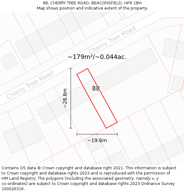 88, CHERRY TREE ROAD, BEACONSFIELD, HP9 1BH: Plot and title map