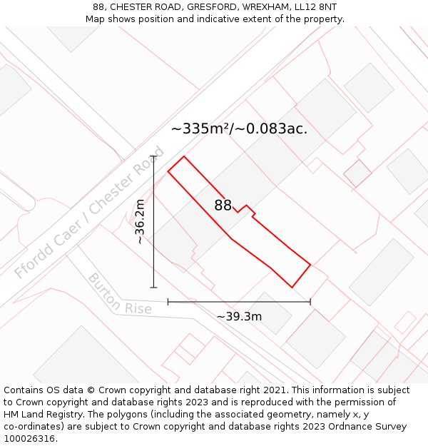 88, CHESTER ROAD, GRESFORD, WREXHAM, LL12 8NT: Plot and title map