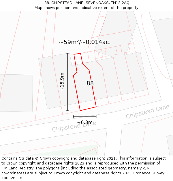 88, CHIPSTEAD LANE, SEVENOAKS, TN13 2AQ: Plot and title map