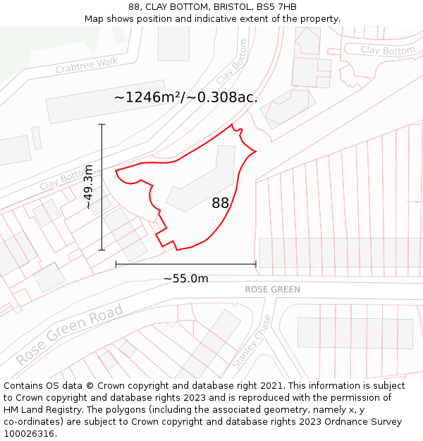 88, CLAY BOTTOM, BRISTOL, BS5 7HB: Plot and title map