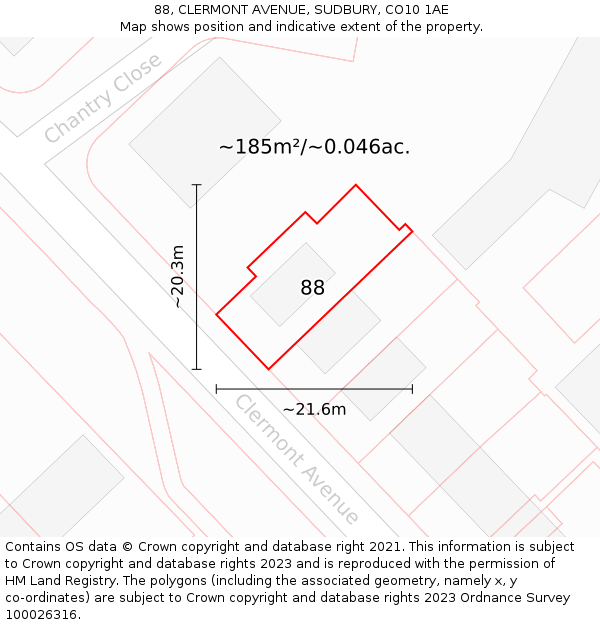 88, CLERMONT AVENUE, SUDBURY, CO10 1AE: Plot and title map