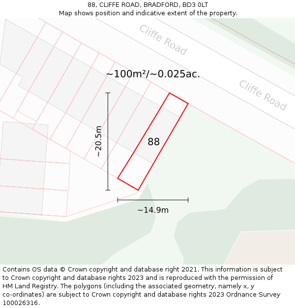 88, CLIFFE ROAD, BRADFORD, BD3 0LT: Plot and title map