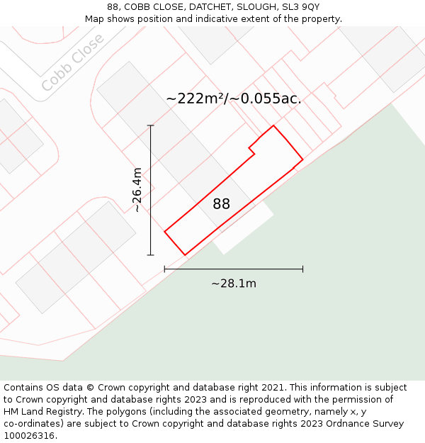 88, COBB CLOSE, DATCHET, SLOUGH, SL3 9QY: Plot and title map