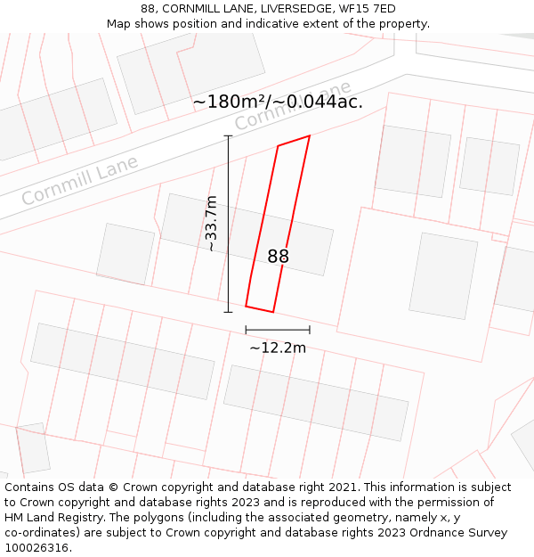 88, CORNMILL LANE, LIVERSEDGE, WF15 7ED: Plot and title map