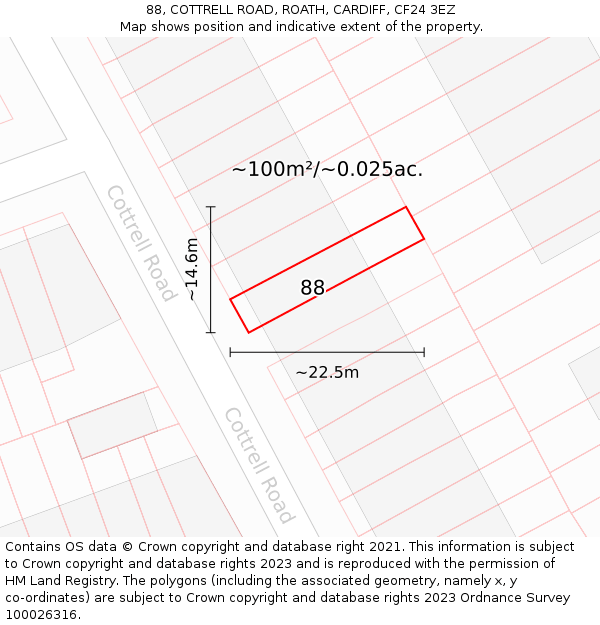 88, COTTRELL ROAD, ROATH, CARDIFF, CF24 3EZ: Plot and title map