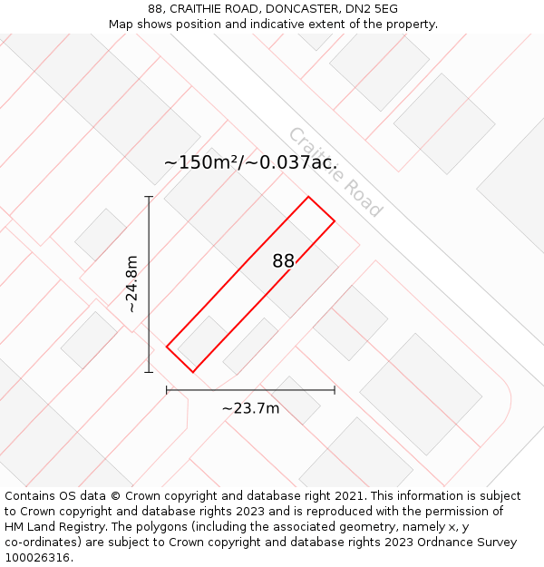 88, CRAITHIE ROAD, DONCASTER, DN2 5EG: Plot and title map