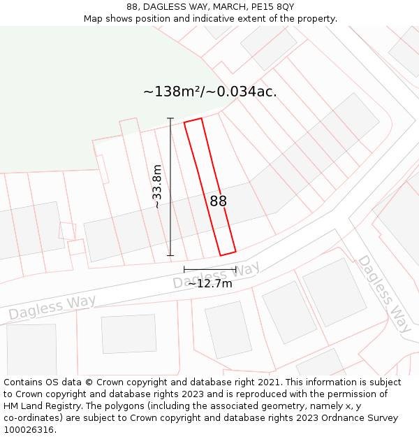 88, DAGLESS WAY, MARCH, PE15 8QY: Plot and title map