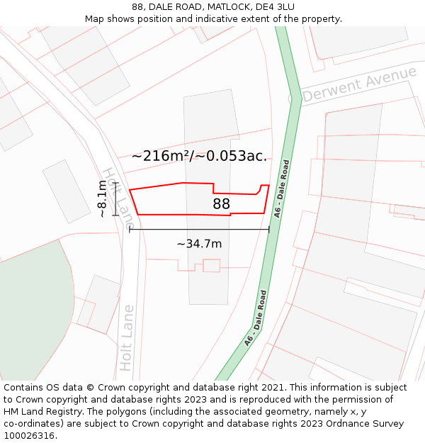 88, DALE ROAD, MATLOCK, DE4 3LU: Plot and title map