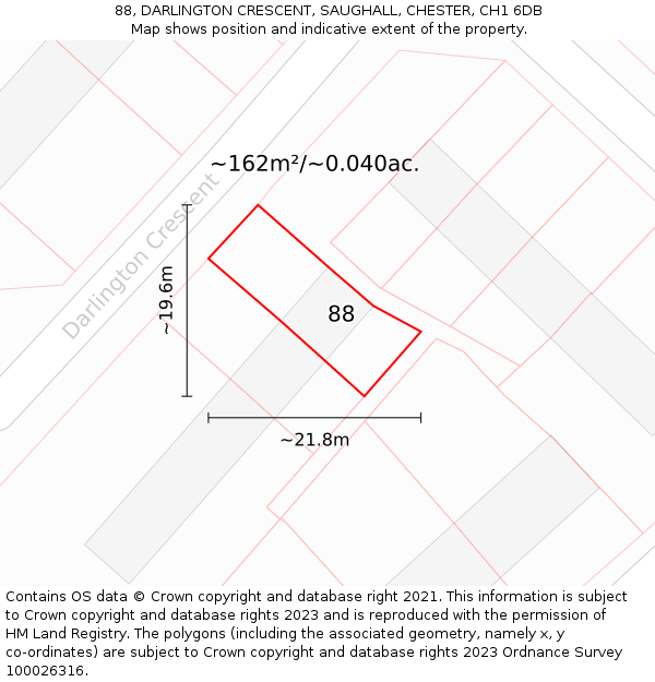 88, DARLINGTON CRESCENT, SAUGHALL, CHESTER, CH1 6DB: Plot and title map