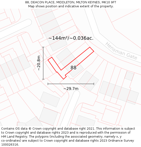 88, DEACON PLACE, MIDDLETON, MILTON KEYNES, MK10 9FT: Plot and title map