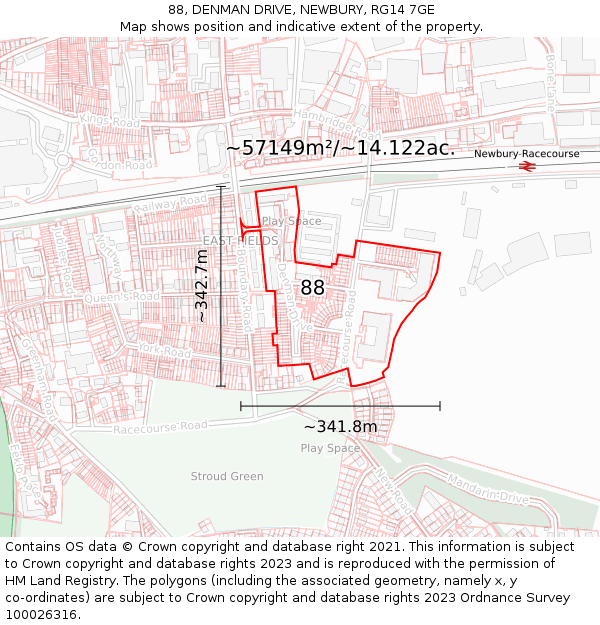88, DENMAN DRIVE, NEWBURY, RG14 7GE: Plot and title map