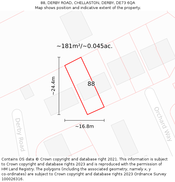 88, DERBY ROAD, CHELLASTON, DERBY, DE73 6QA: Plot and title map