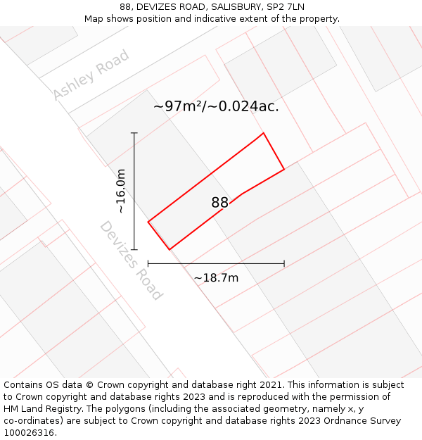 88, DEVIZES ROAD, SALISBURY, SP2 7LN: Plot and title map