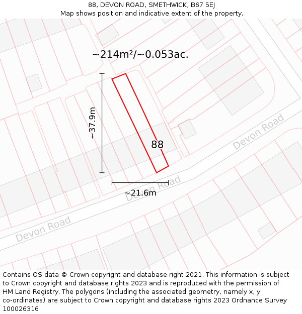 88, DEVON ROAD, SMETHWICK, B67 5EJ: Plot and title map