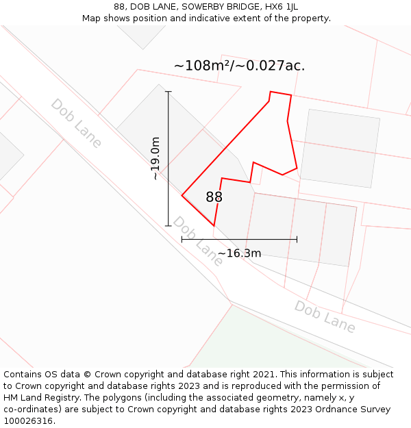88, DOB LANE, SOWERBY BRIDGE, HX6 1JL: Plot and title map