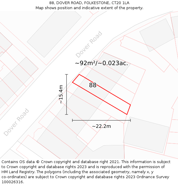 88, DOVER ROAD, FOLKESTONE, CT20 1LA: Plot and title map