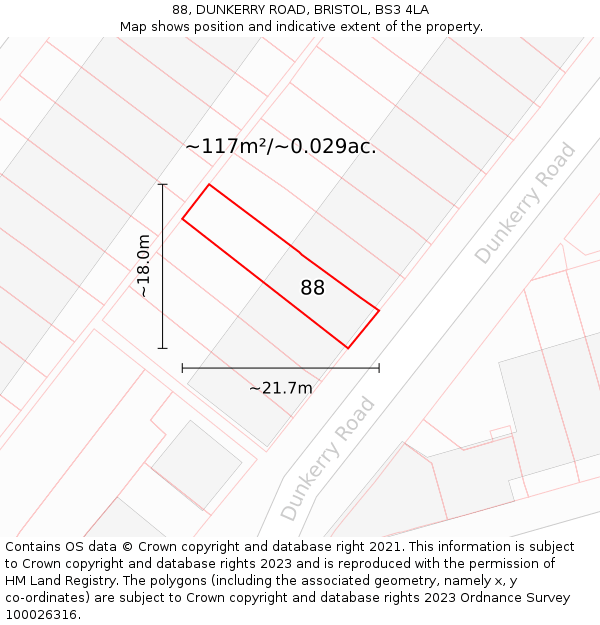 88, DUNKERRY ROAD, BRISTOL, BS3 4LA: Plot and title map