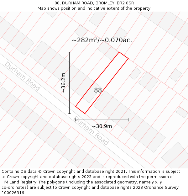 88, DURHAM ROAD, BROMLEY, BR2 0SR: Plot and title map