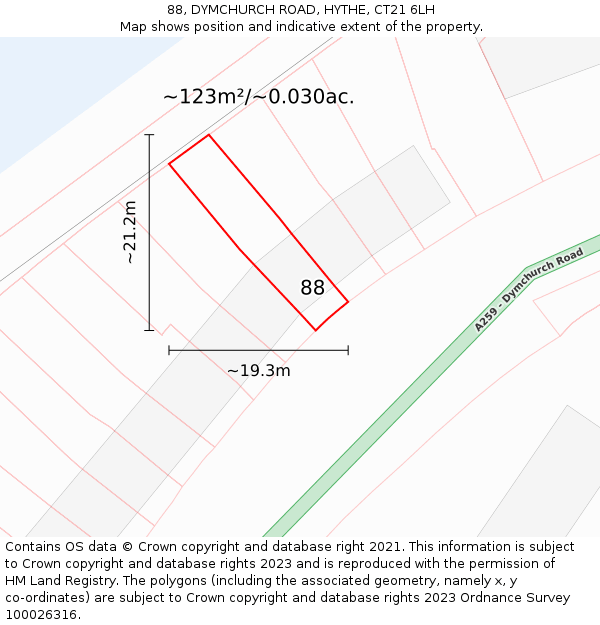 88, DYMCHURCH ROAD, HYTHE, CT21 6LH: Plot and title map