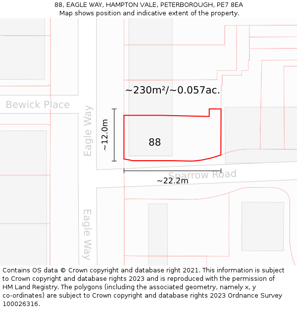 88, EAGLE WAY, HAMPTON VALE, PETERBOROUGH, PE7 8EA: Plot and title map