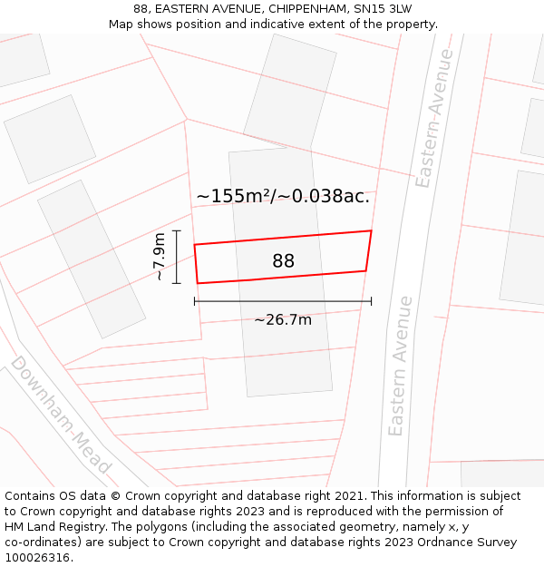 88, EASTERN AVENUE, CHIPPENHAM, SN15 3LW: Plot and title map