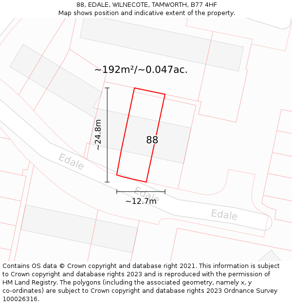 88, EDALE, WILNECOTE, TAMWORTH, B77 4HF: Plot and title map