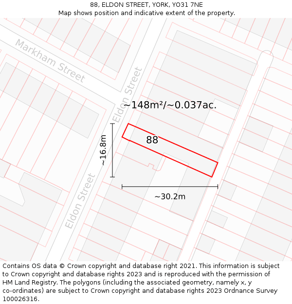 88, ELDON STREET, YORK, YO31 7NE: Plot and title map
