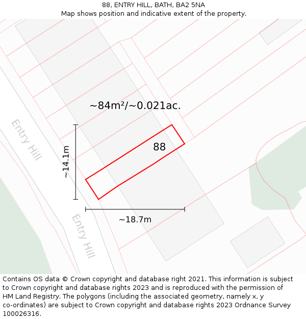 88, ENTRY HILL, BATH, BA2 5NA: Plot and title map