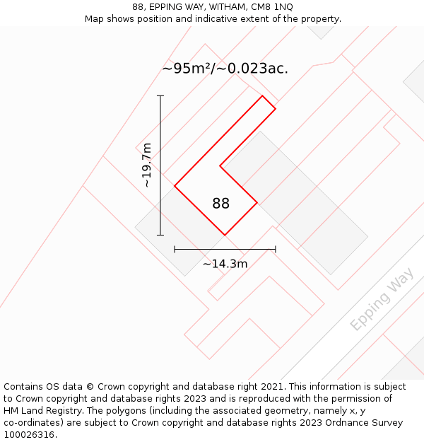 88, EPPING WAY, WITHAM, CM8 1NQ: Plot and title map
