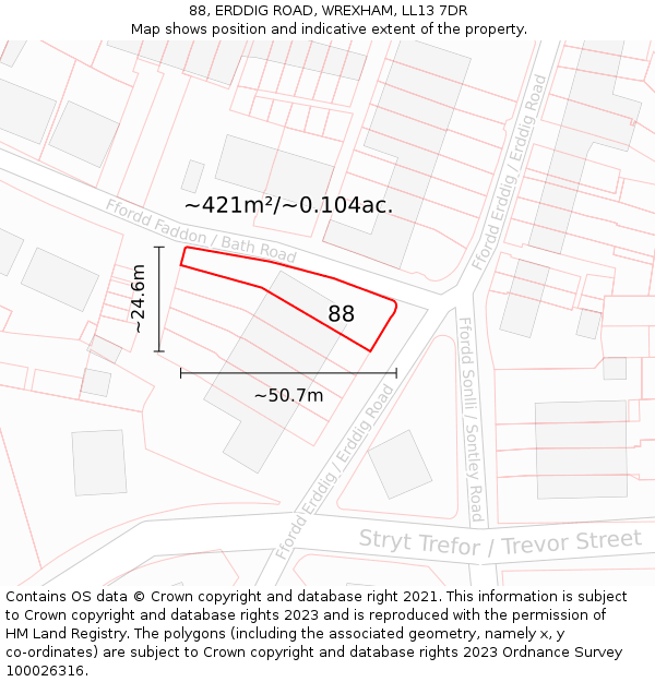88, ERDDIG ROAD, WREXHAM, LL13 7DR: Plot and title map