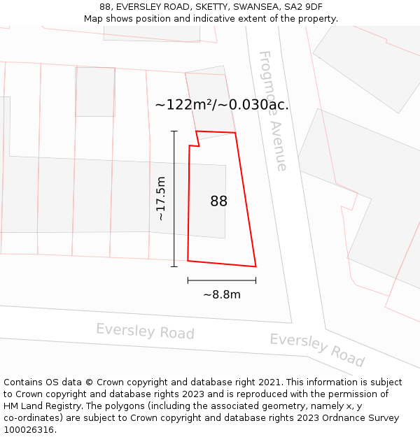 88, EVERSLEY ROAD, SKETTY, SWANSEA, SA2 9DF: Plot and title map