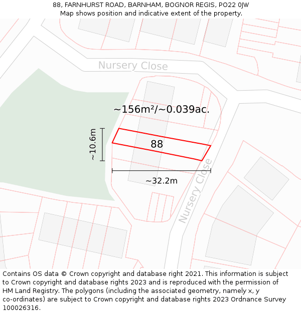 88, FARNHURST ROAD, BARNHAM, BOGNOR REGIS, PO22 0JW: Plot and title map