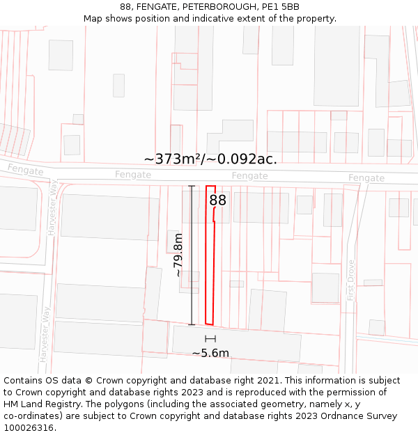 88, FENGATE, PETERBOROUGH, PE1 5BB: Plot and title map