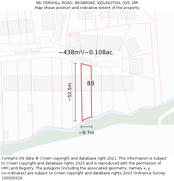 88, FERNHILL ROAD, BEGBROKE, KIDLINGTON, OX5 1RR: Plot and title map