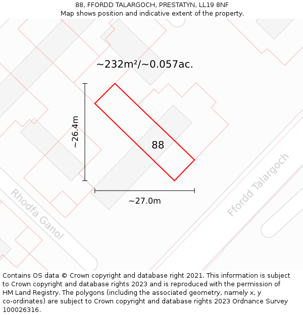 88, FFORDD TALARGOCH, PRESTATYN, LL19 8NF: Plot and title map