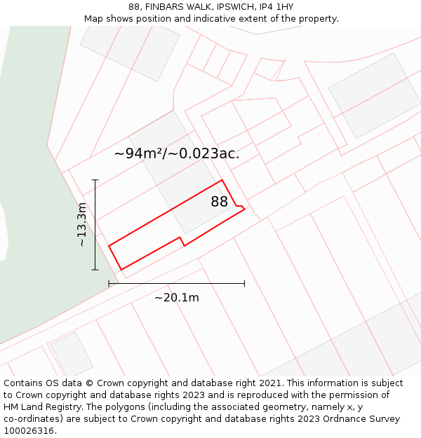 88, FINBARS WALK, IPSWICH, IP4 1HY: Plot and title map