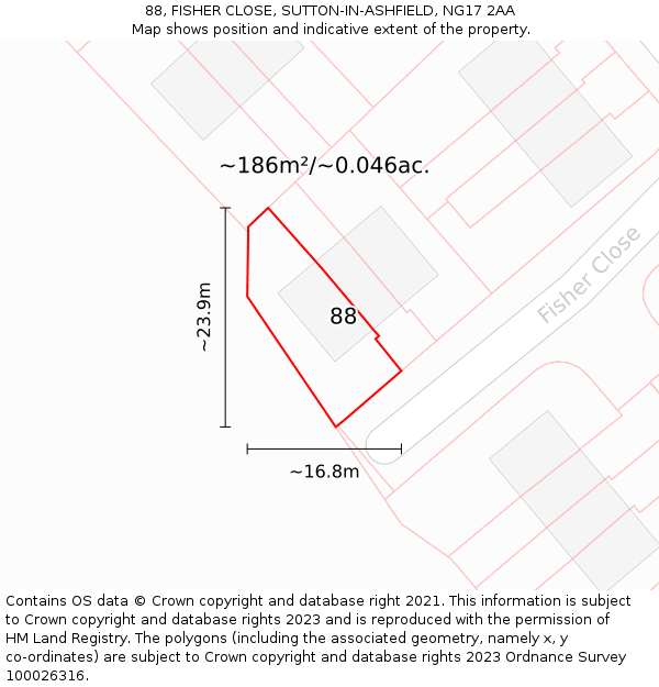 88, FISHER CLOSE, SUTTON-IN-ASHFIELD, NG17 2AA: Plot and title map