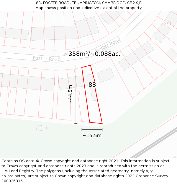 88, FOSTER ROAD, TRUMPINGTON, CAMBRIDGE, CB2 9JR: Plot and title map