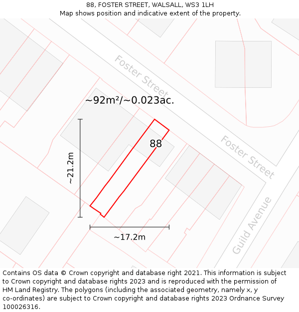 88, FOSTER STREET, WALSALL, WS3 1LH: Plot and title map