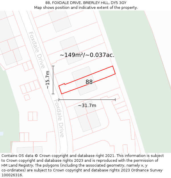 88, FOXDALE DRIVE, BRIERLEY HILL, DY5 3GY: Plot and title map