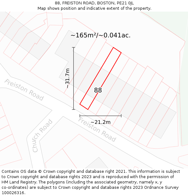 88, FREISTON ROAD, BOSTON, PE21 0JL: Plot and title map