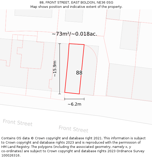 88, FRONT STREET, EAST BOLDON, NE36 0SG: Plot and title map