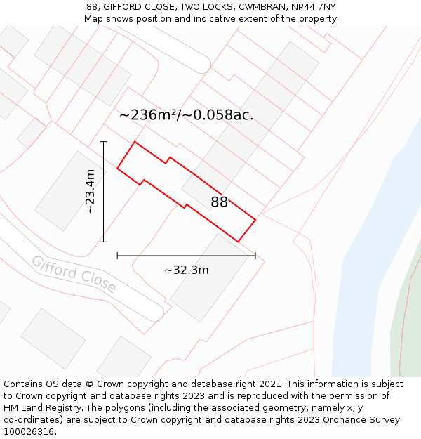 88, GIFFORD CLOSE, TWO LOCKS, CWMBRAN, NP44 7NY: Plot and title map